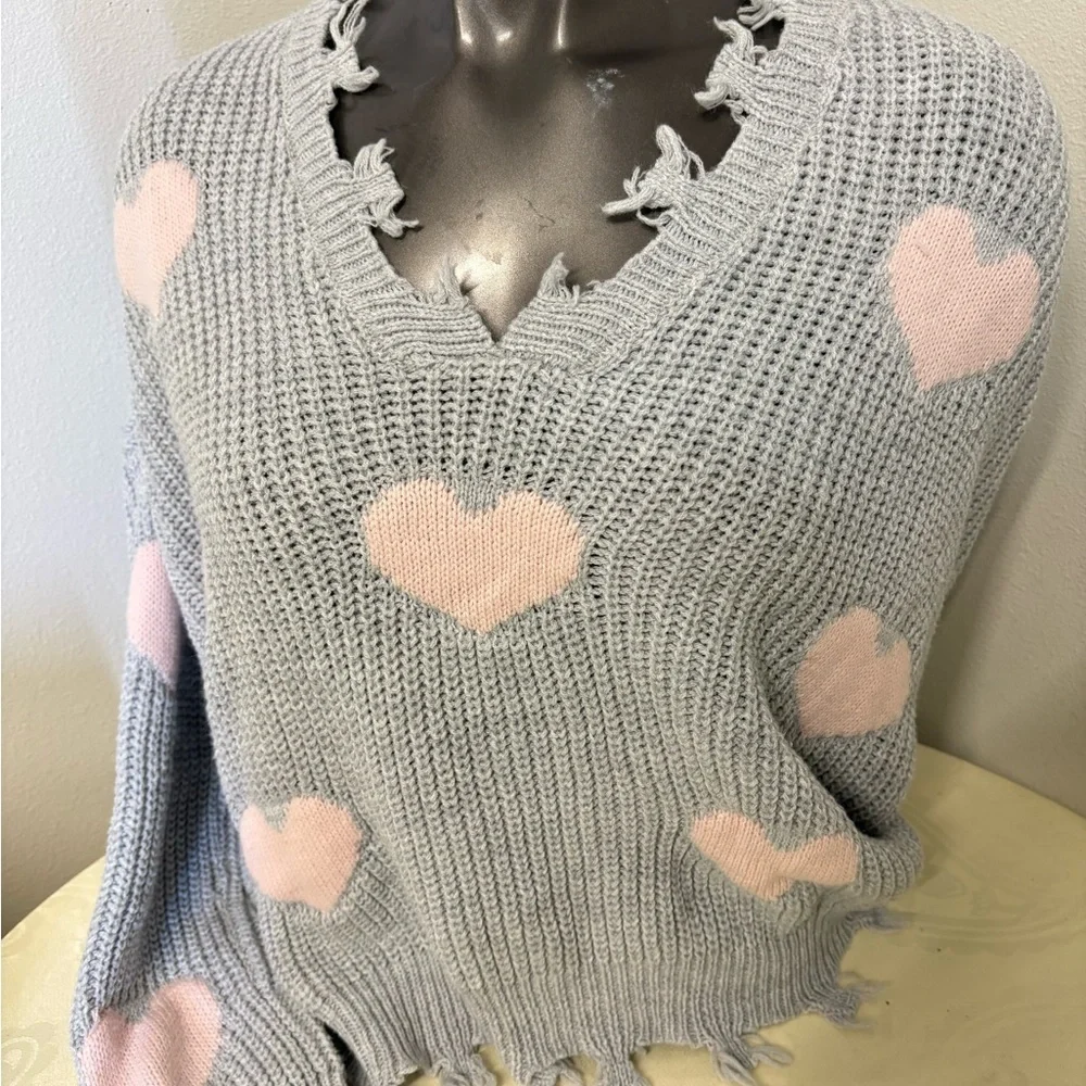 No Boundaries Juniors' Chewed Conversational Sweater